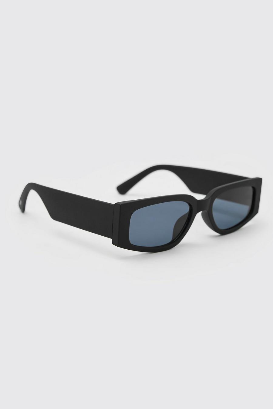 Black svart Rektangulära solglasögon med breda skalmar