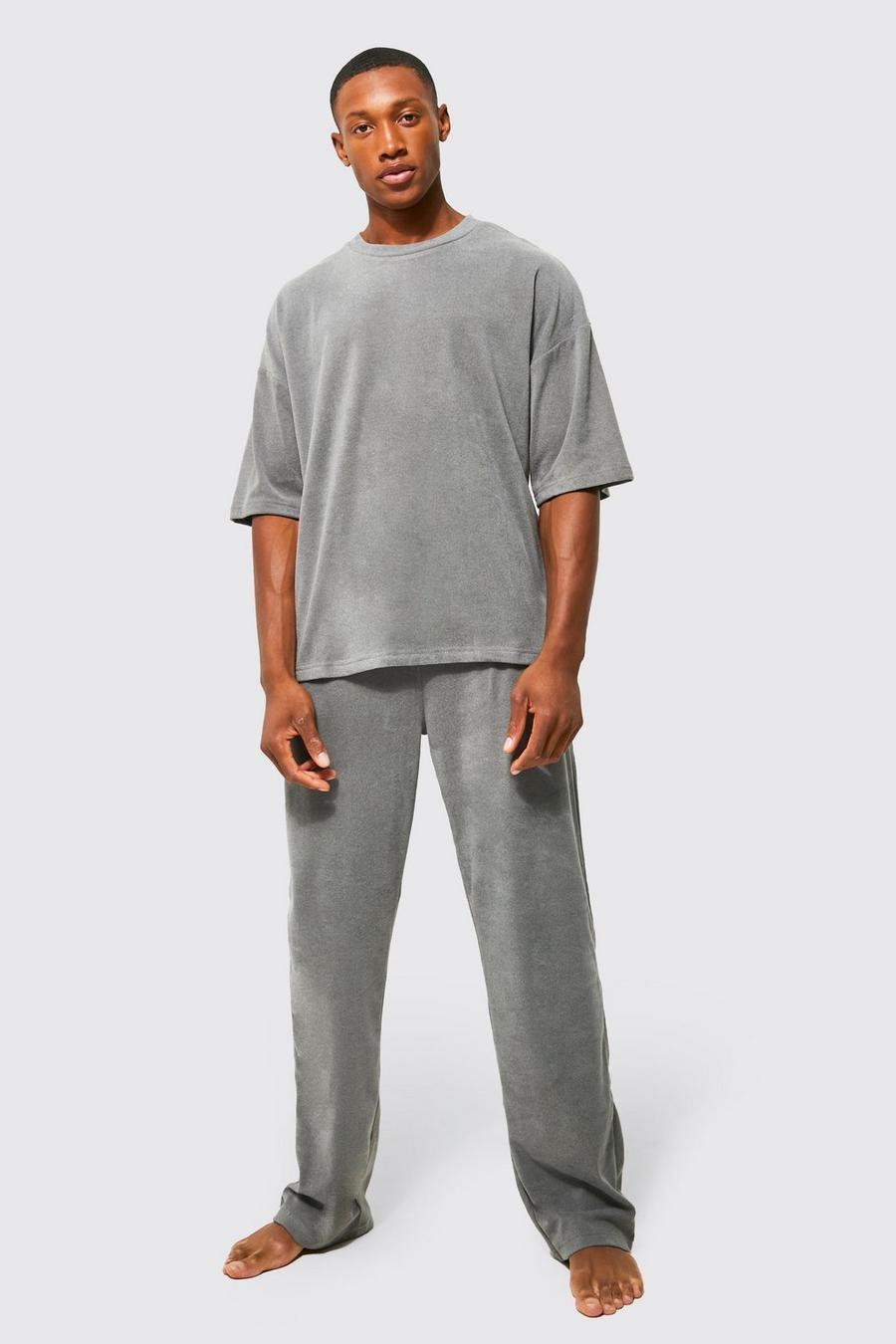 Conjunto de canalé suave de pantalón deportivo y camiseta oversize, Charcoal image number 1