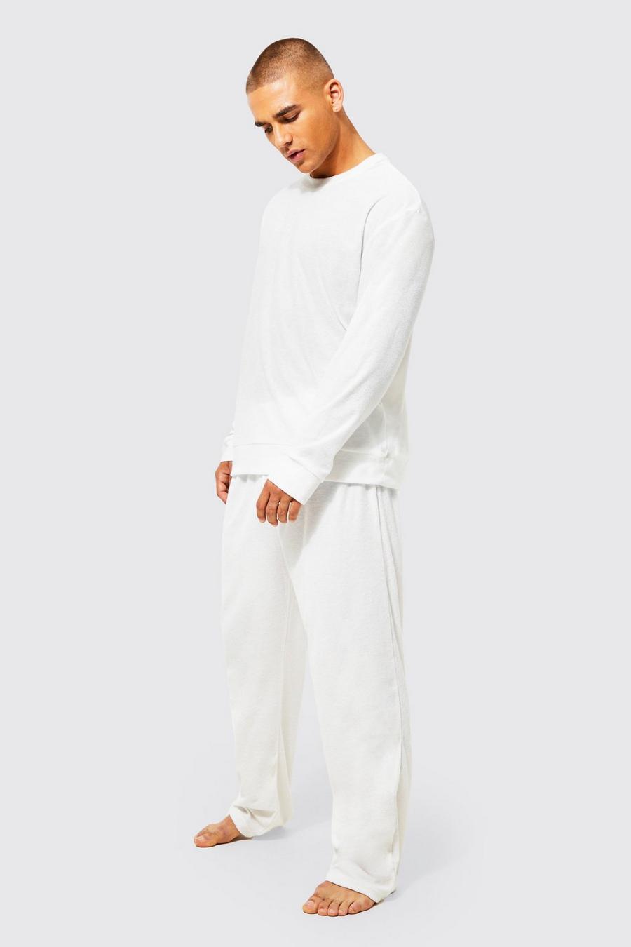 Oversize Chenille Sweatshirt & Jogginghose, Ecru blanc