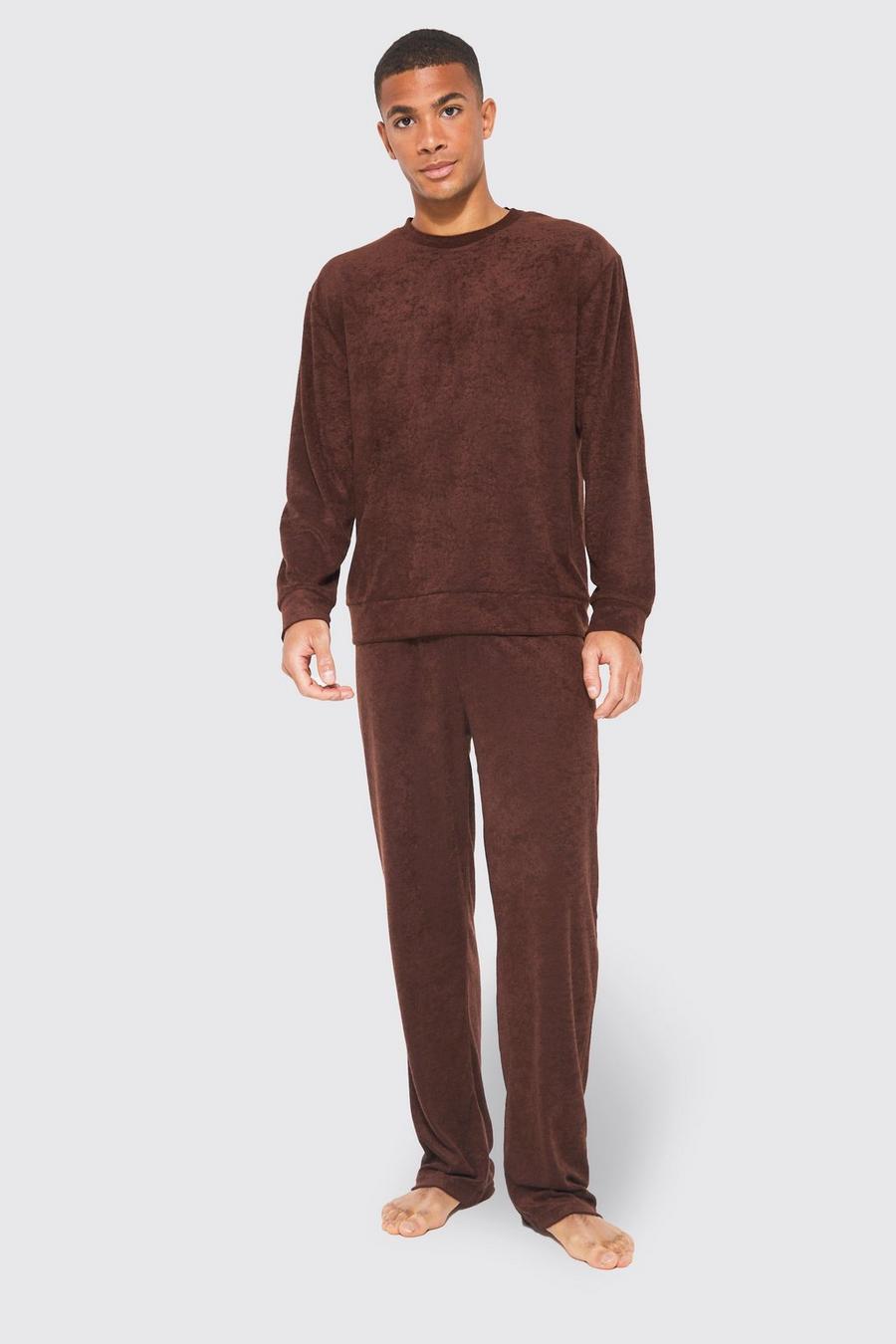 Oversize Chenille Sweatshirt & Jogginghose, Chocolate brown