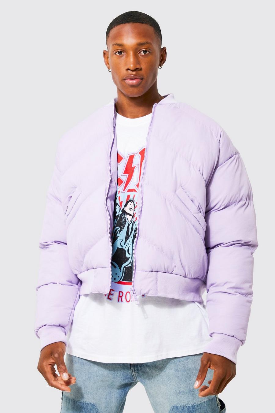 Lilac violet Boxy Padded Washed Nylon Quilted Bomber image number 1