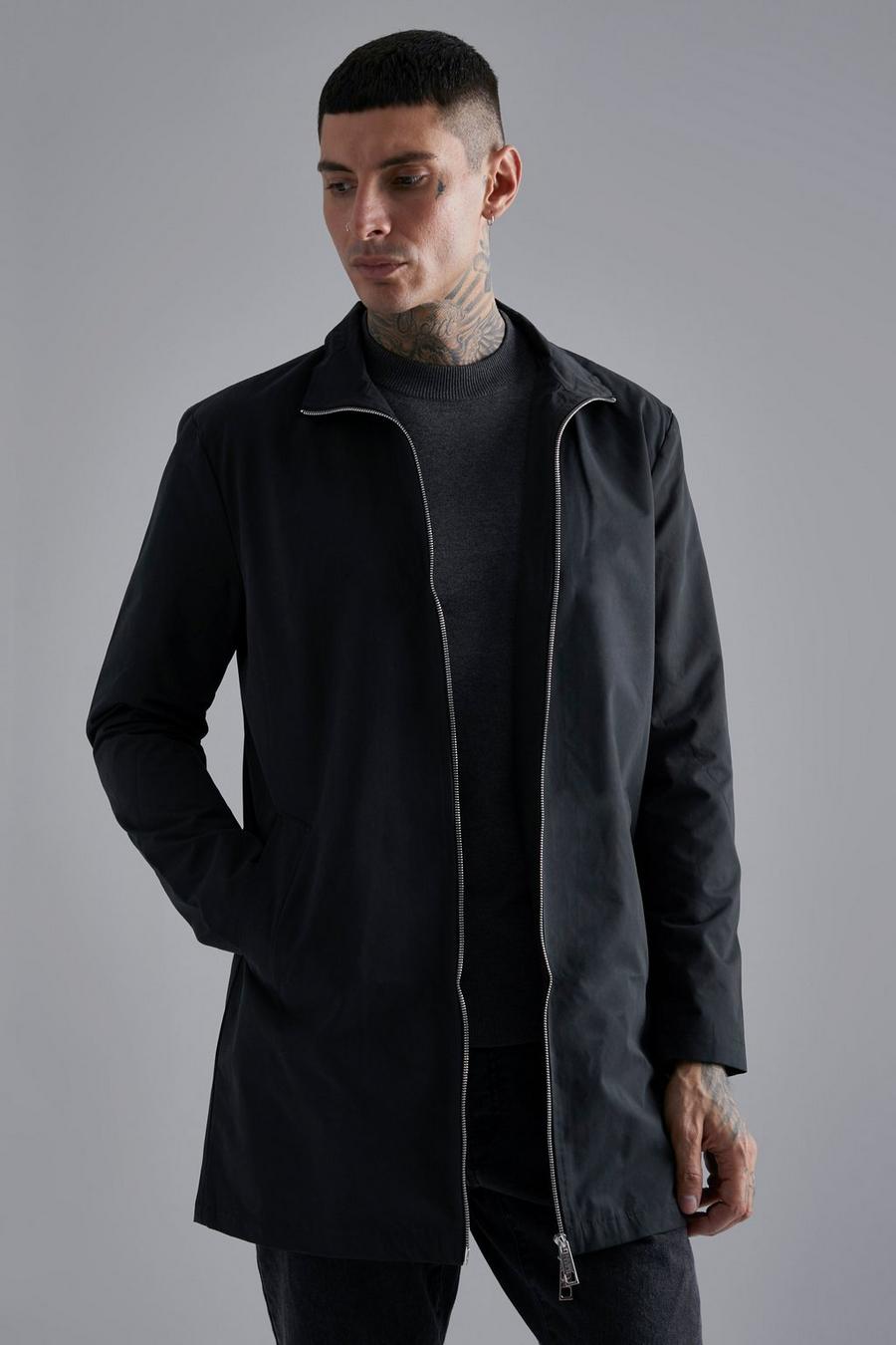 Black Funnel Neck Mac With Double Ended Zip image number 1