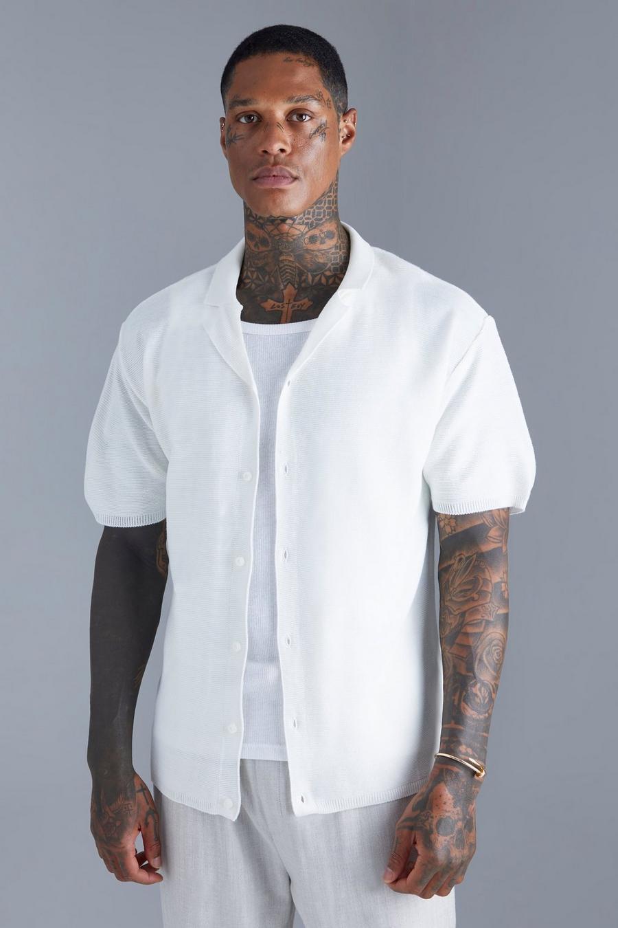 Camicia rilassata in maglia, Cream blanco