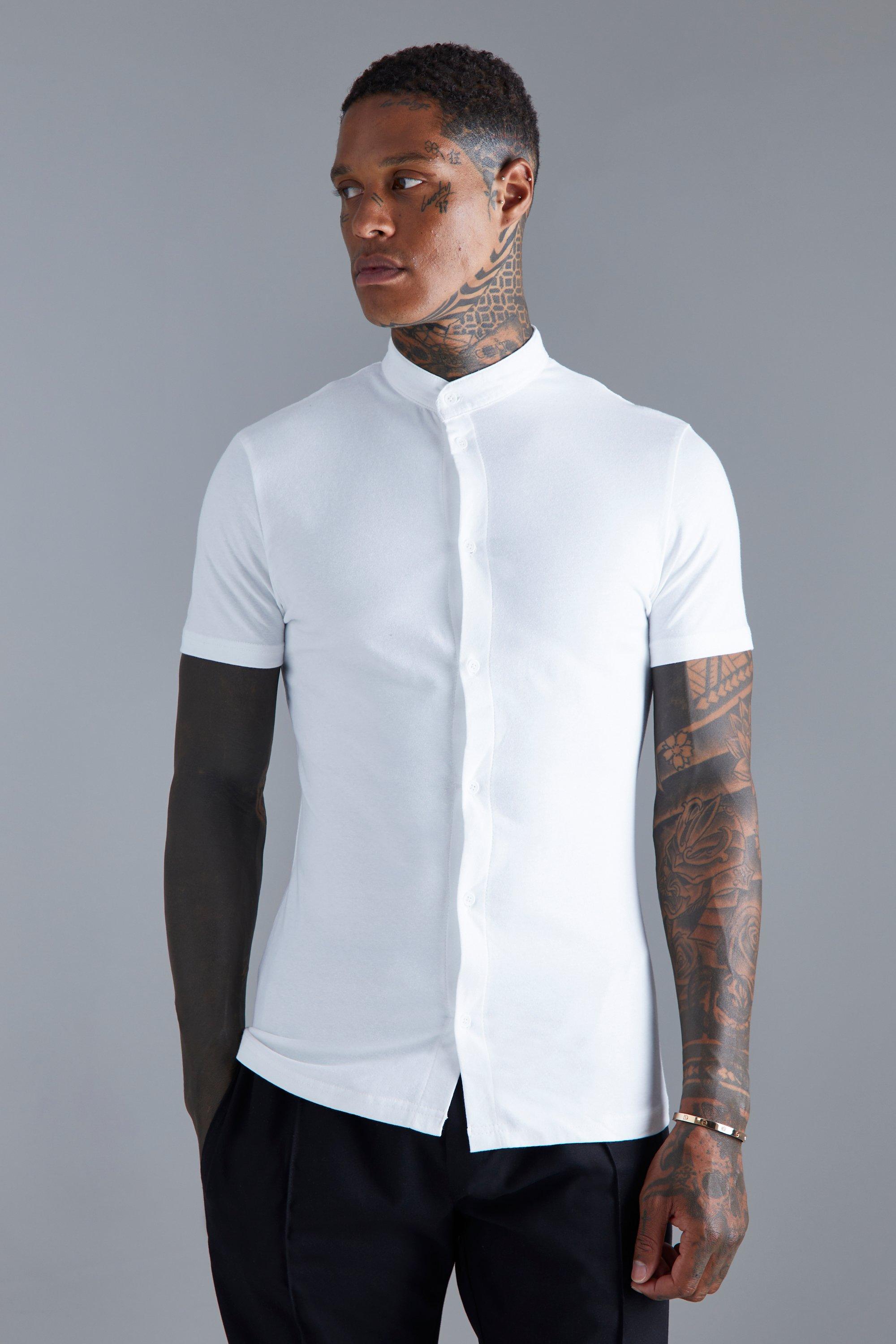 Camisas blancas cuello mao hombre online