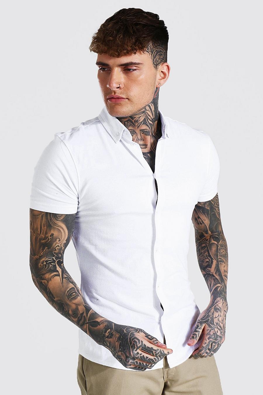 לבן חולצה קצרה מבד ג'רסי בגזרה צמודה image number 1