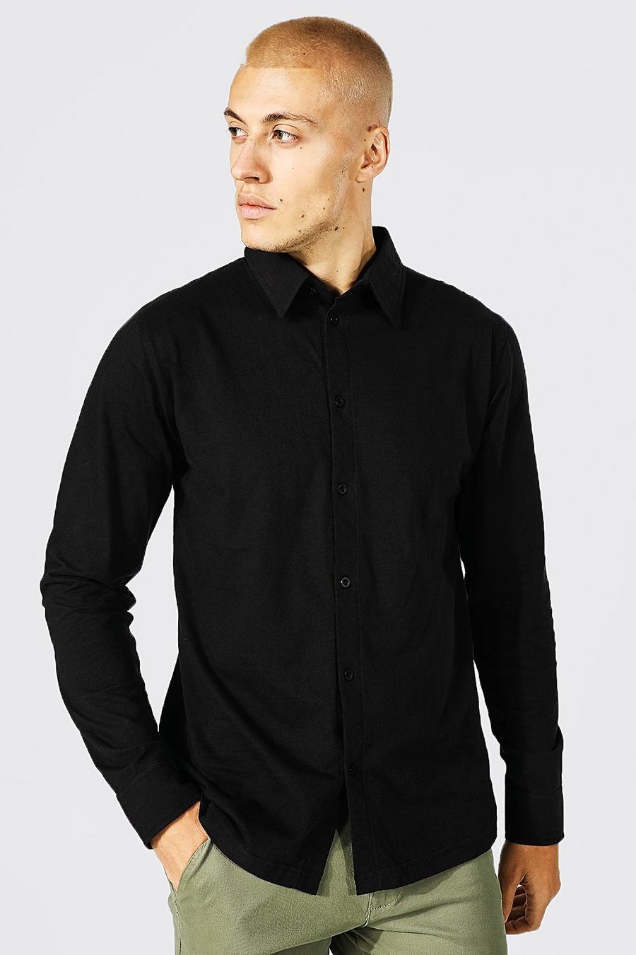 Black Long Sleeve Slim Fit Jersey Shirt image number 1