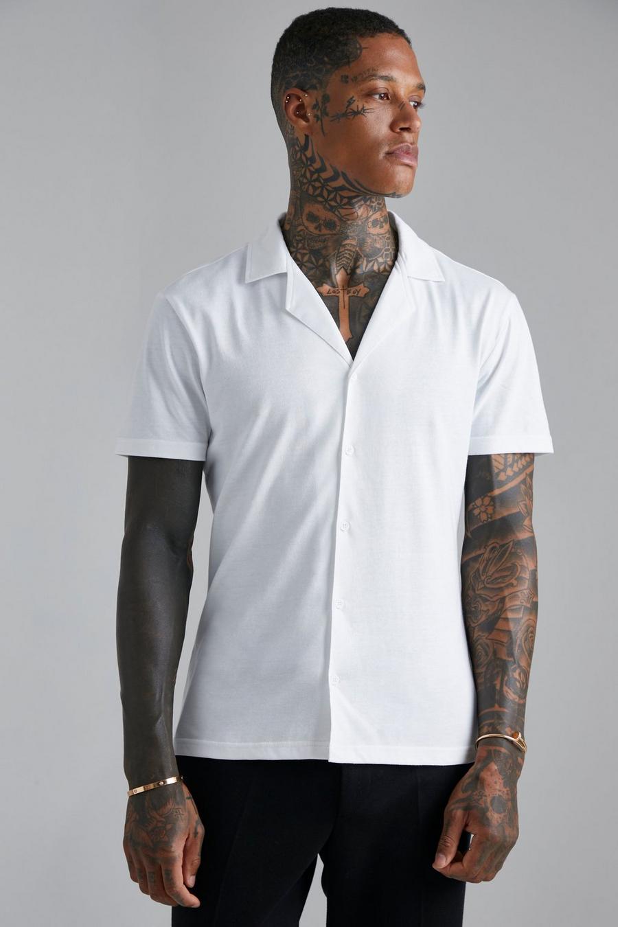 White Short Sleeve Revere Slim Jersey Shirt  image number 1
