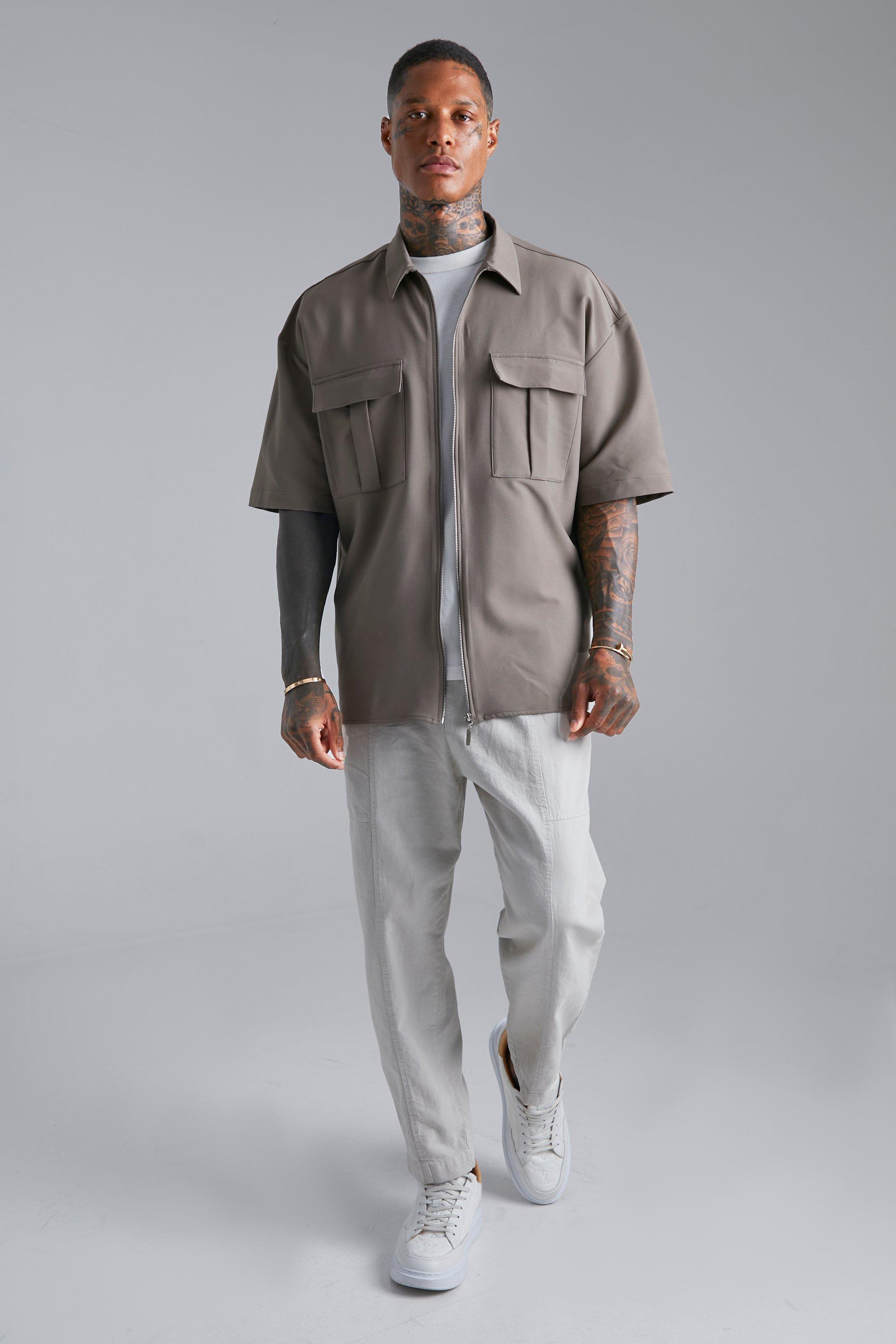 Nylon Boxy Oversized 2 Pocket Zip Overshirt | boohoo