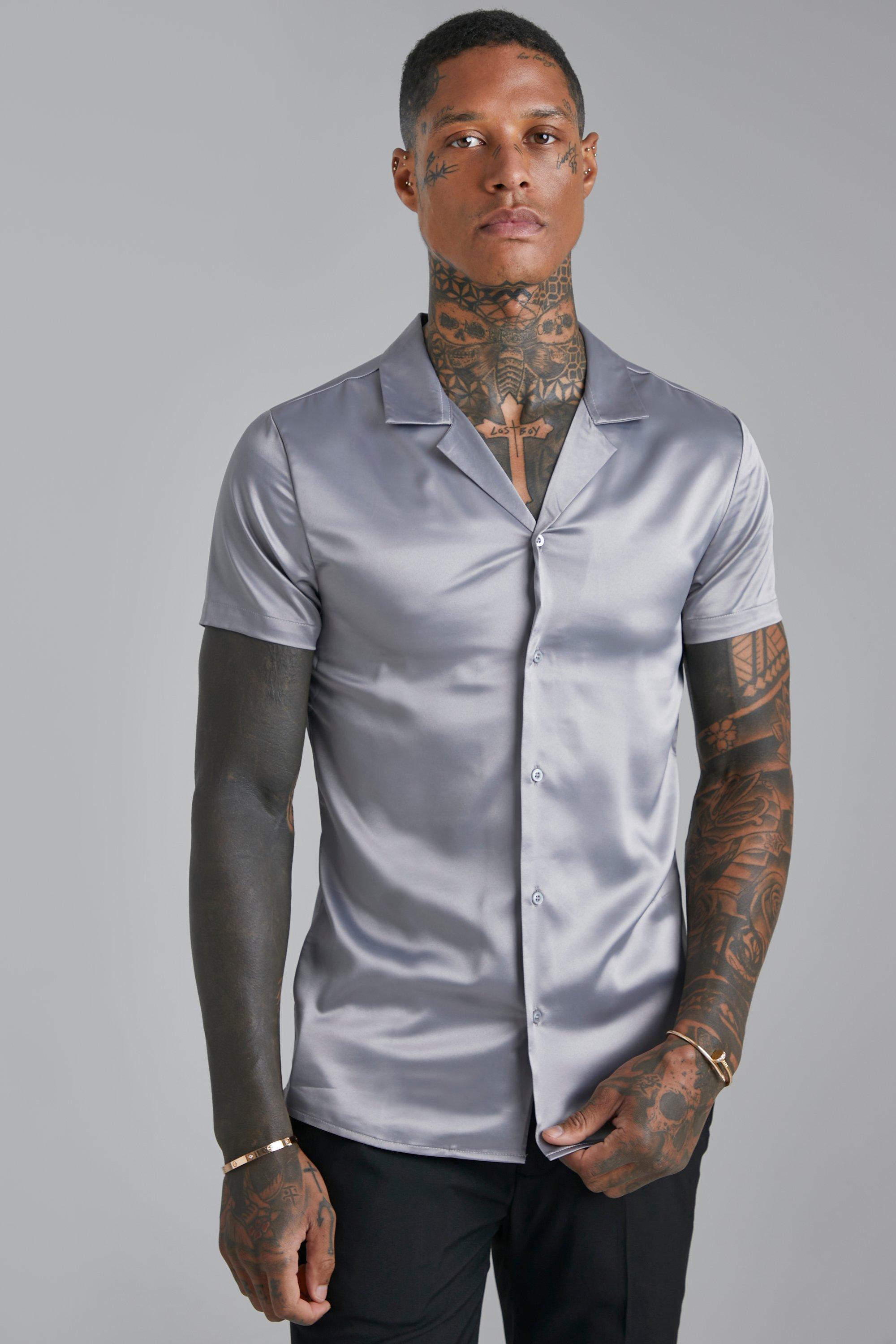 Short Sleeve Muscle Fit Satin Shirt