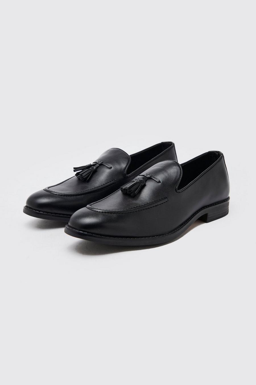 שחור negro נעלי לאופר מעור מלאכותי עם פרנזים  image number 1