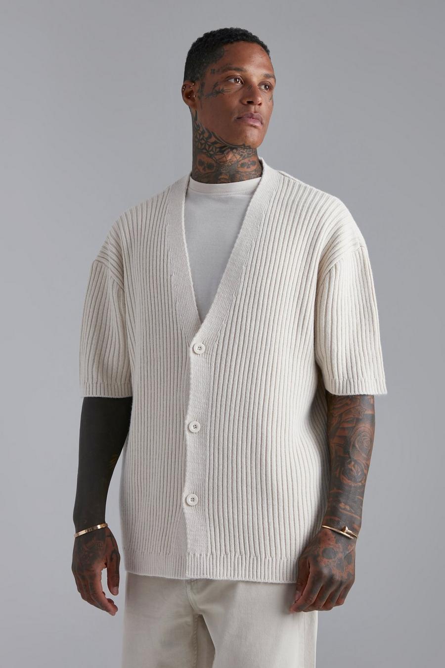 Off white Knit Loose Fit Baseball Cardigan image number 1