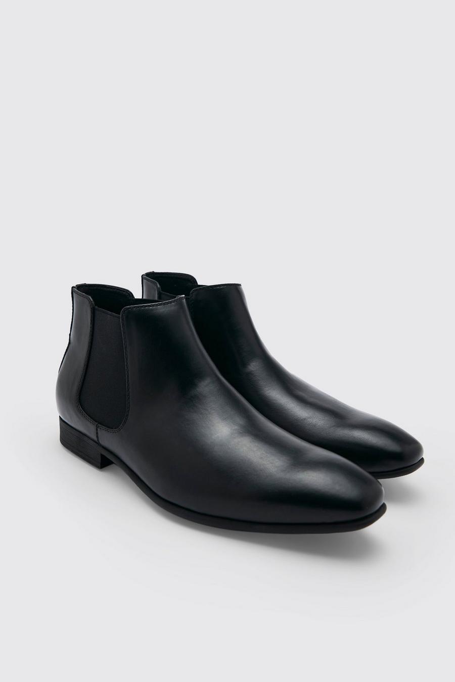 Black Faux Leather Chelsea Boot