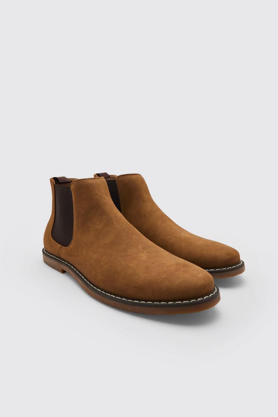 Brown marrón Faux Suede Chelsea Boots