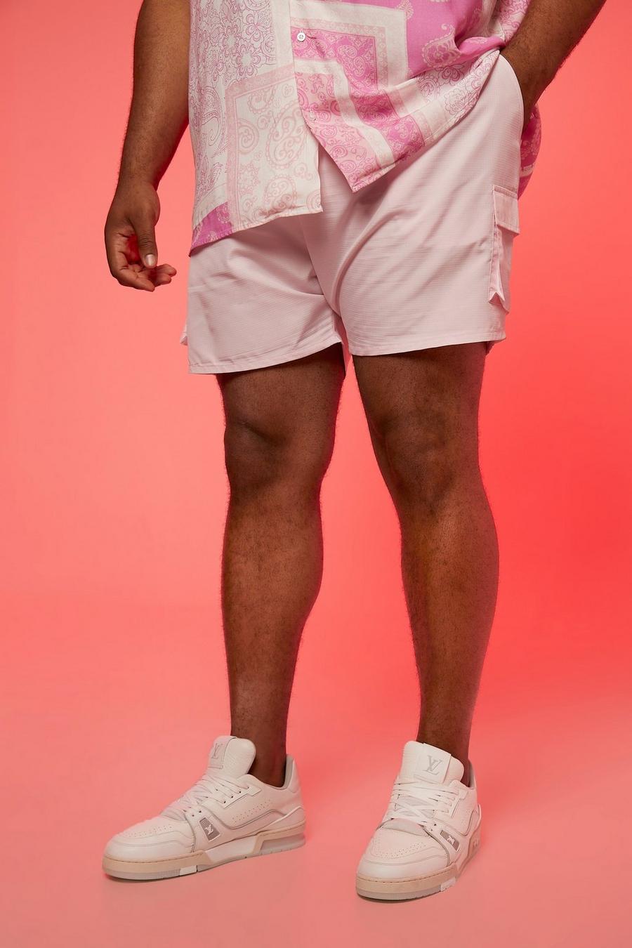 Pastel pink Plus - Badshorts i ripstop med fickor image number 1