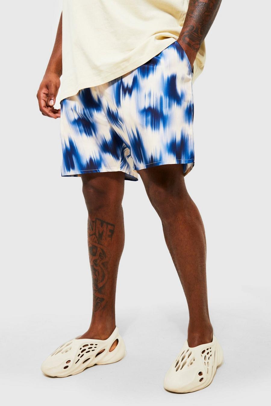 Blue Plus Tie Dye Mid Length Swim Shorts