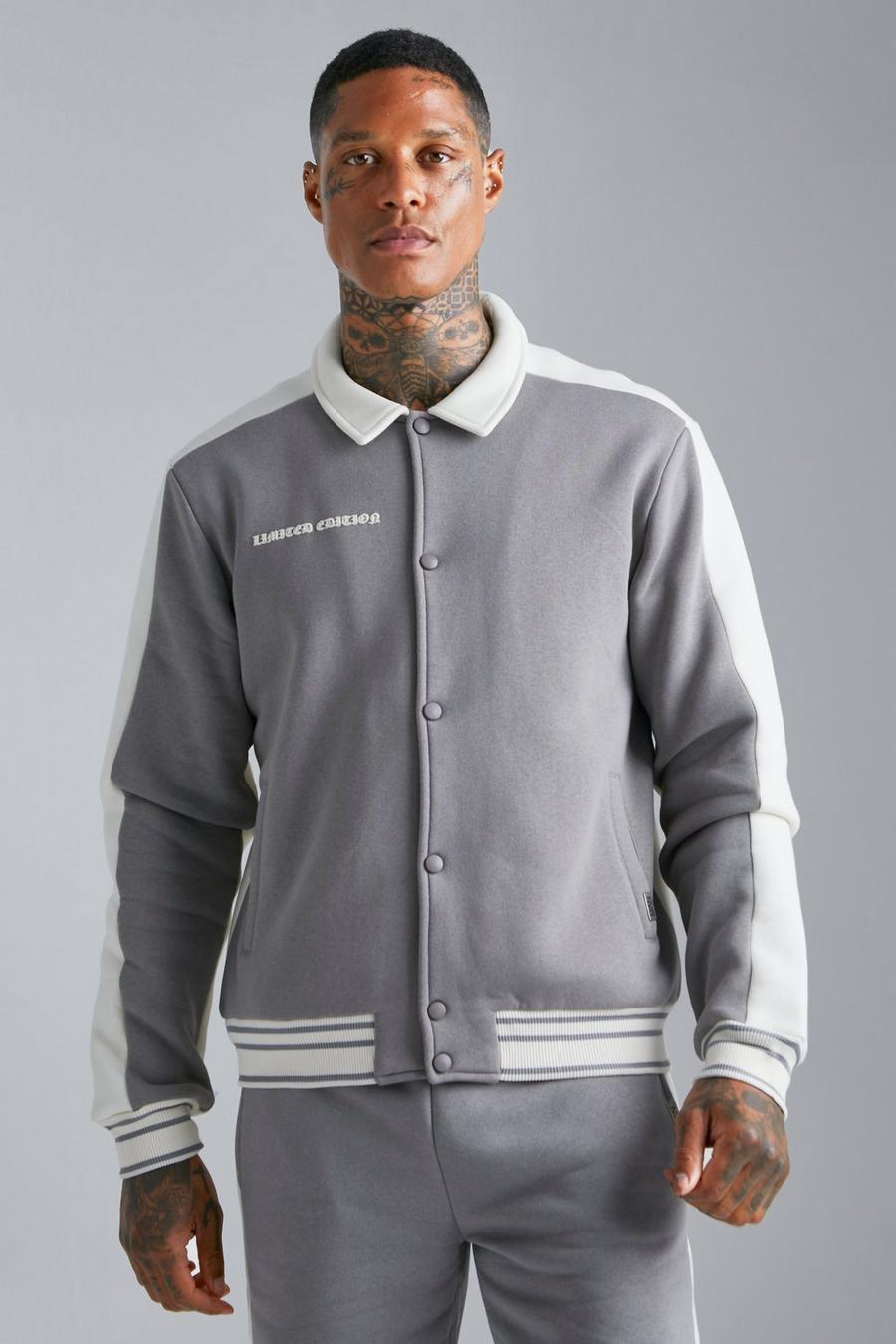 Grey Limited Edition Block Jersey Bomber Jacket image number 1