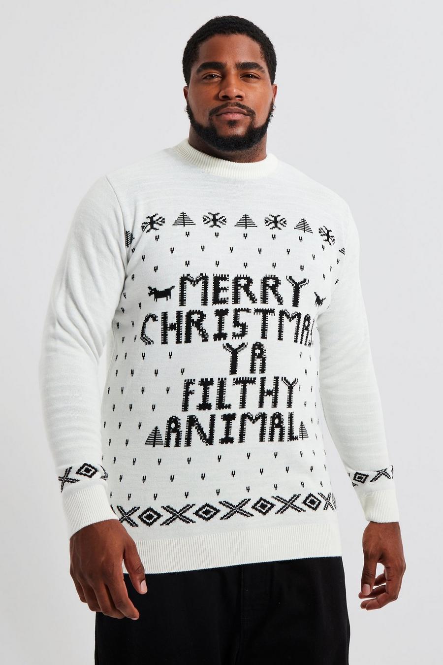 Grande taille - Pull de Noël à slogan Ya Filthy Animal, Ecru image number 1