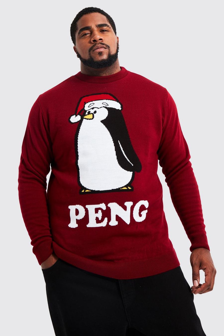 יין סוודר לחג המולד עם הדפס פינגווין ייחודי, מידות גדולות image number 1