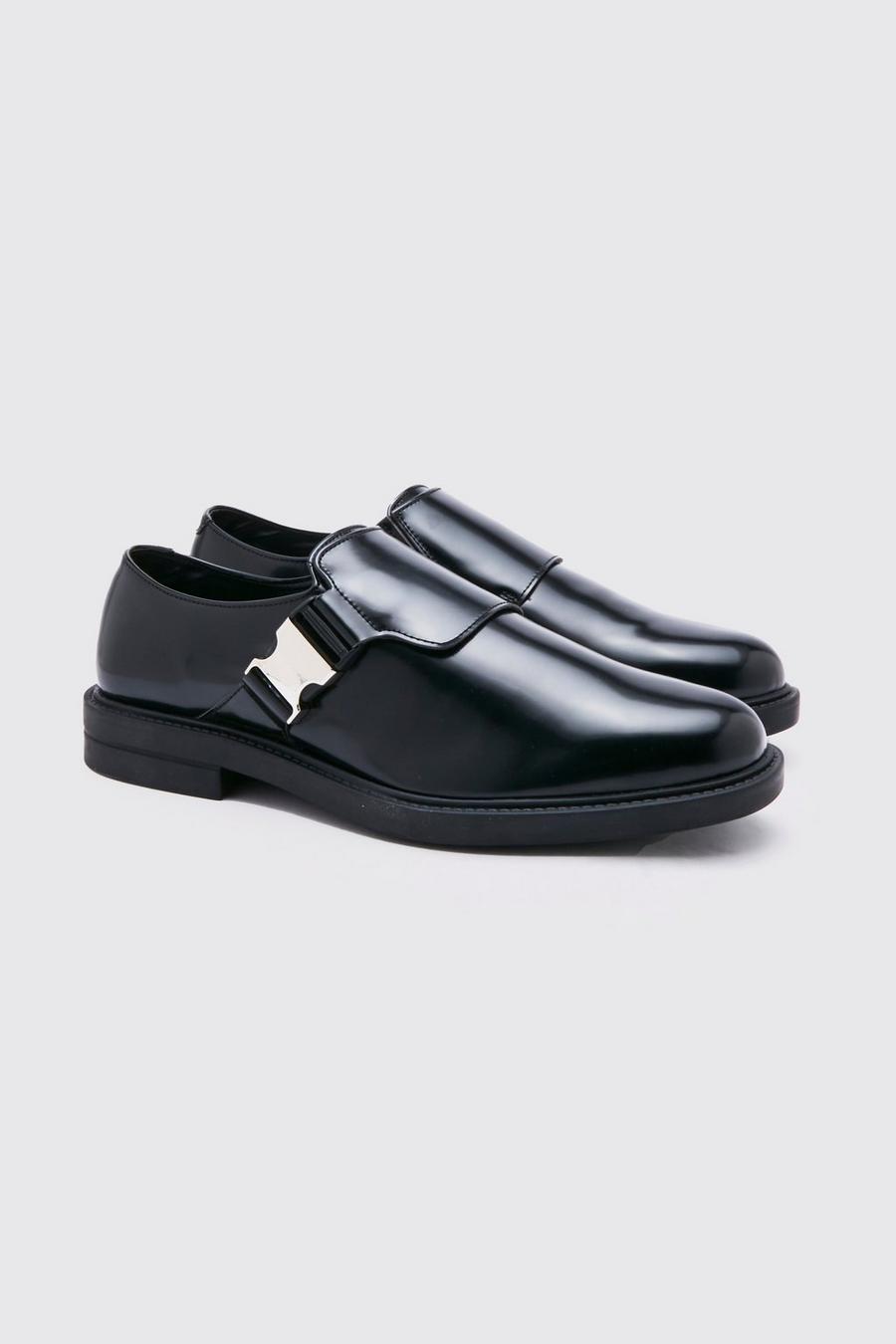 Derby Schuhe mit Schnalle, Black noir