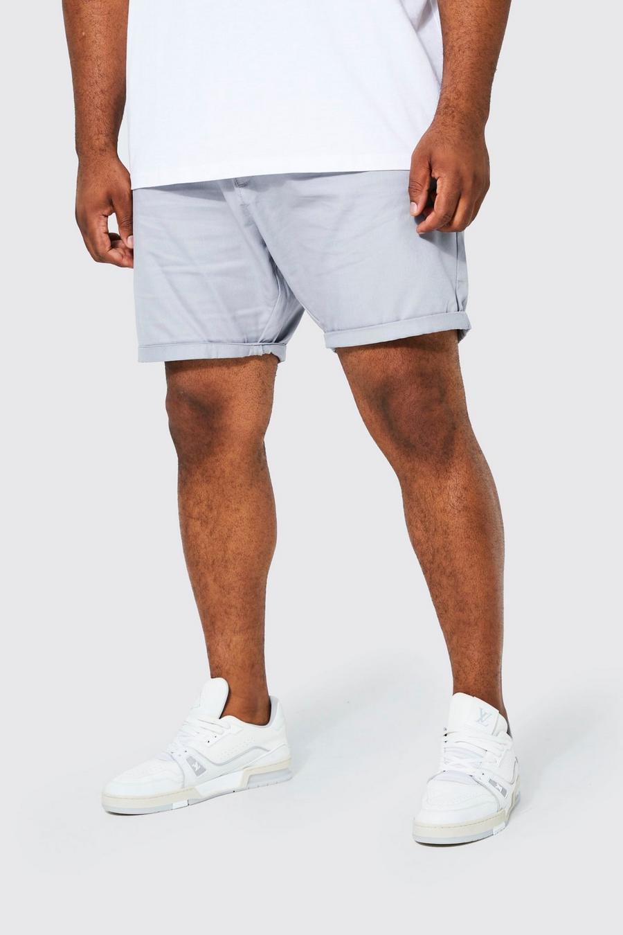 Grey Plus Slim Fit Chino Shorts