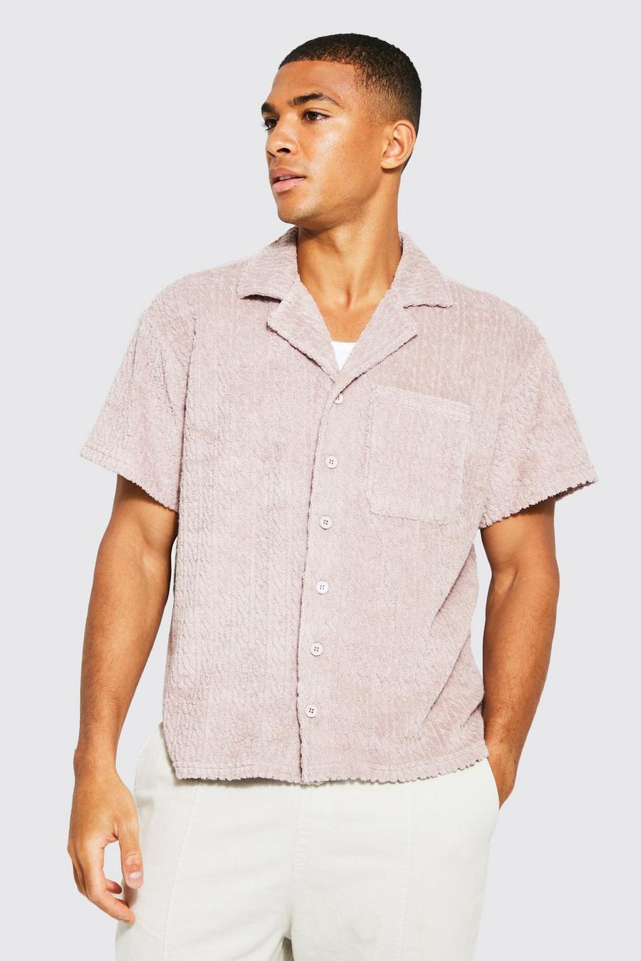 Powder pink Boxy Short Sleeve Jacquard Towelling Shirt