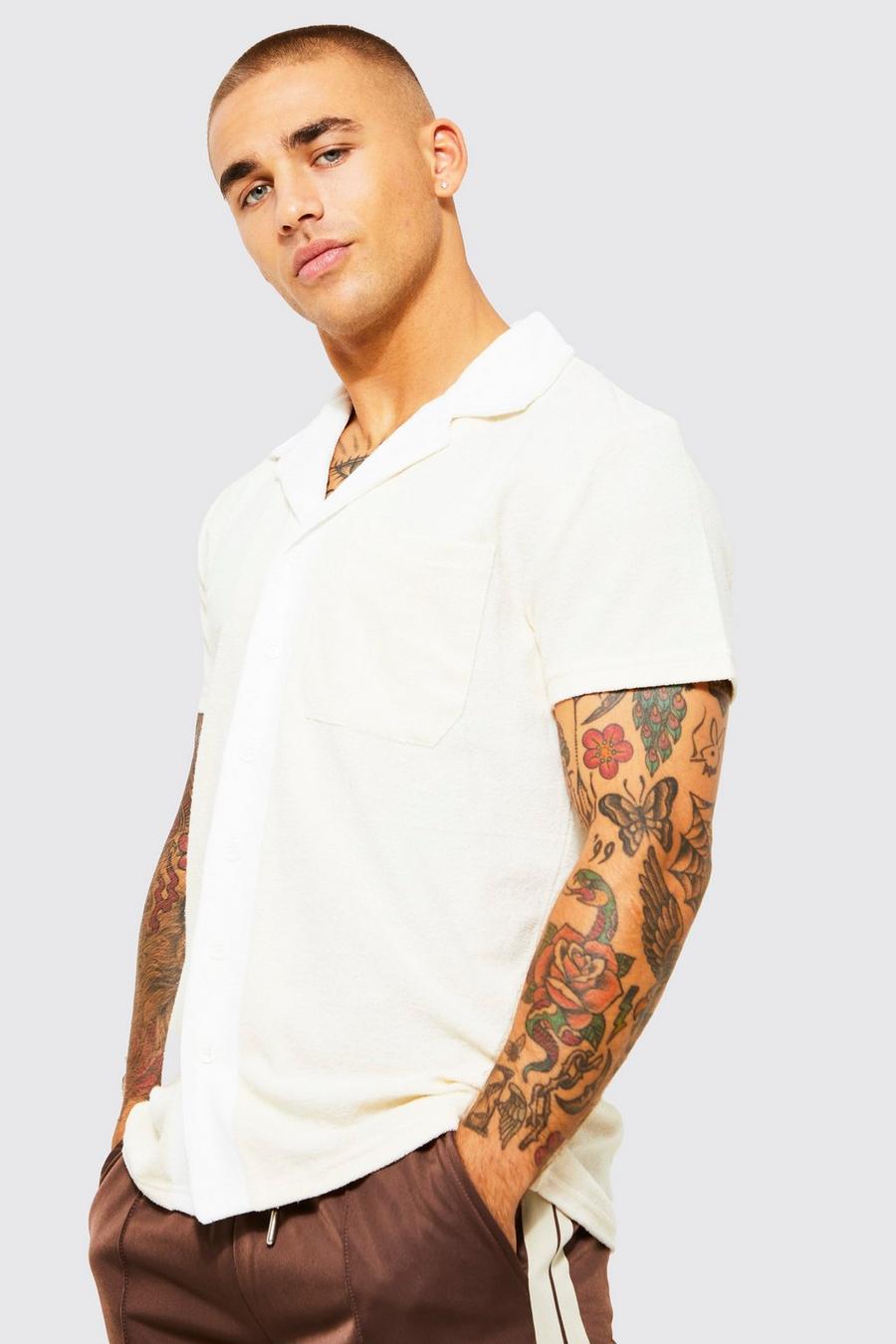 Stone Short Sleeve Contrast Towelling Shirt image number 1