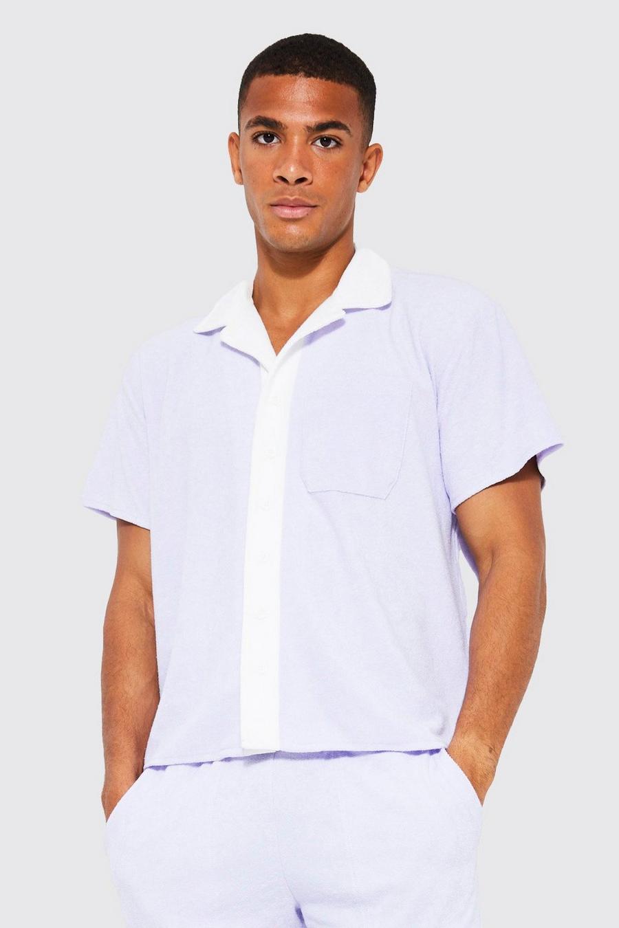 Lilac morado Boxy Short Sleeve Contrast Towelling Shirt