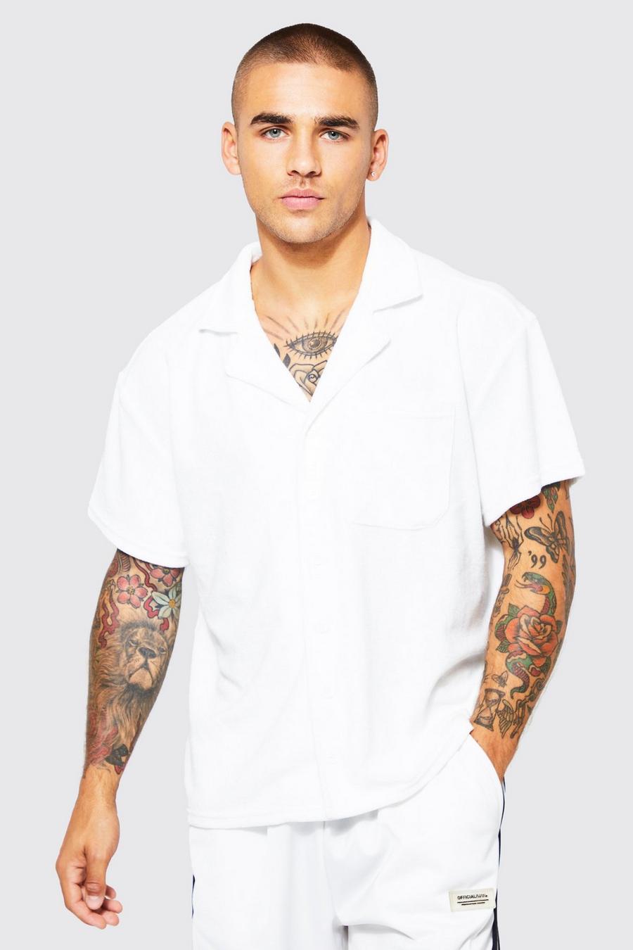 Ecru white Short Sleeve Boxy Towelling Shirt