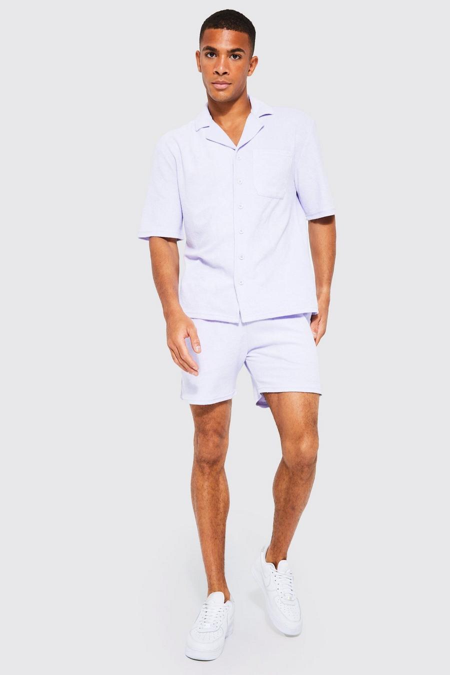 Lilac Towelling Shirt And Shorts Set image number 1