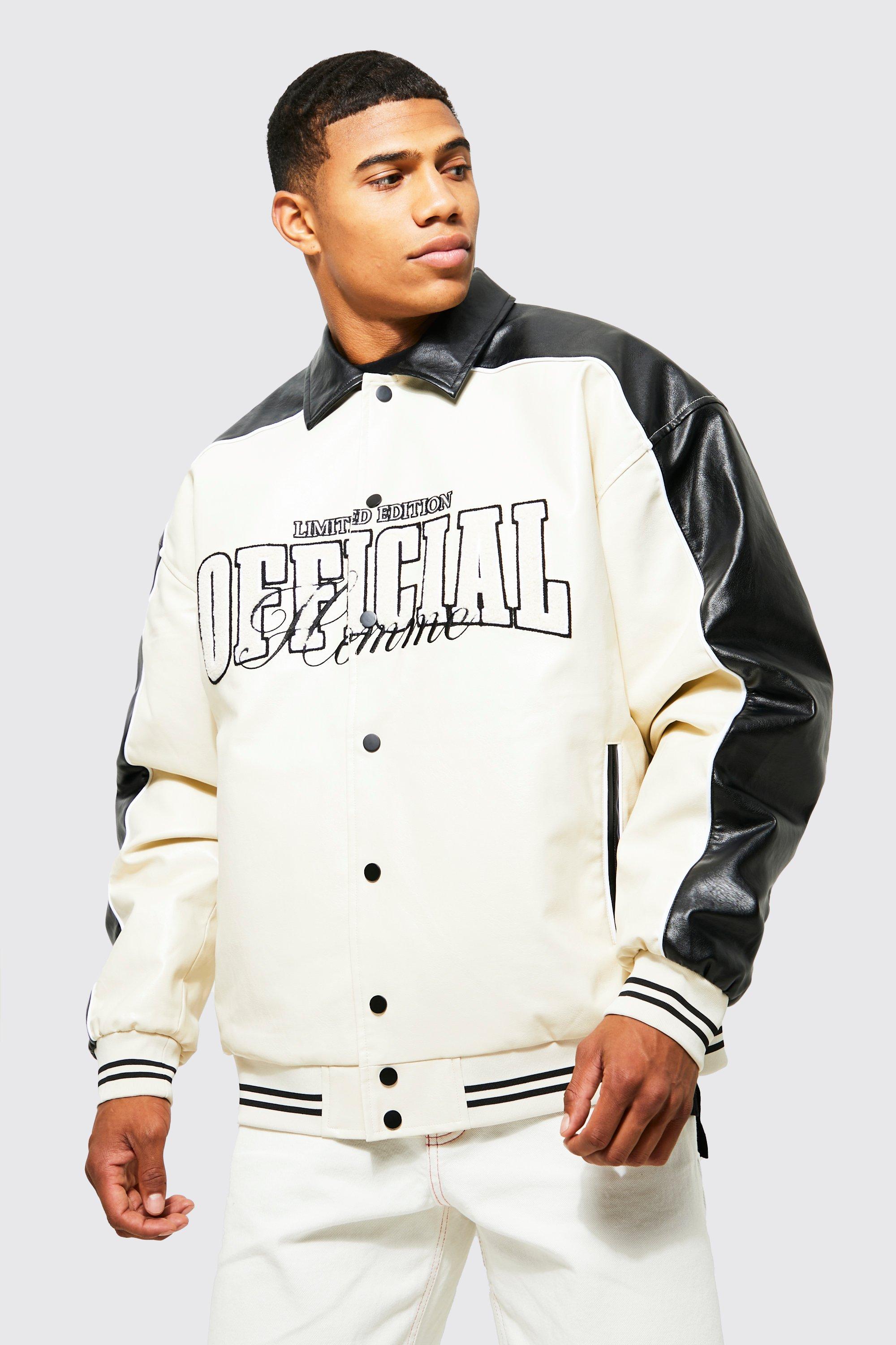 Pu Homme Edition Collared Varsity Jacket boohoo IE