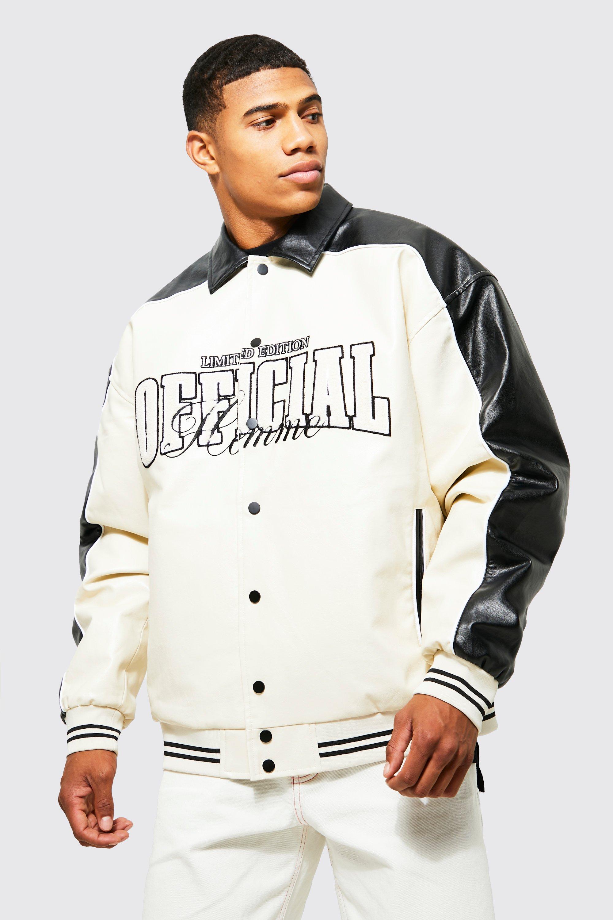 Boxy Pu And Melton Collared Varsity Jacket