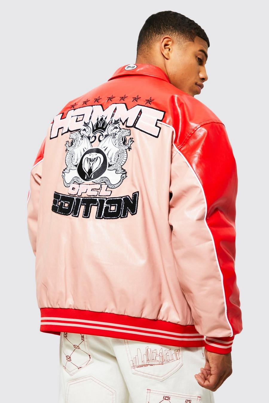 Pink Pu Homme Edition Collared Varsity Jacket  image number 1