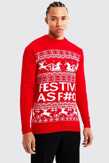 Red Tall Festive Slogan Christmas Sweater