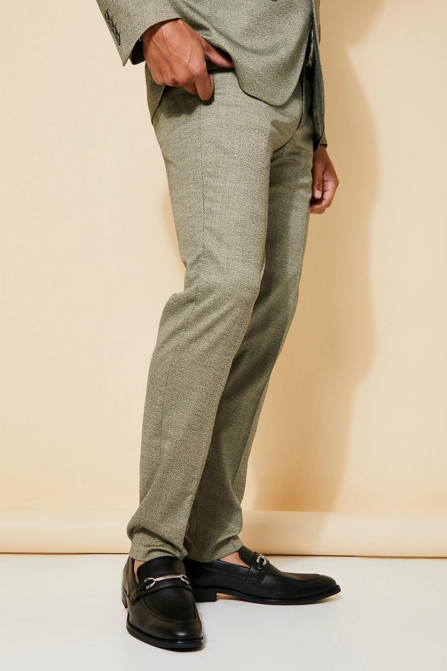 Khaki Slim Fit Textured Suit Trouser