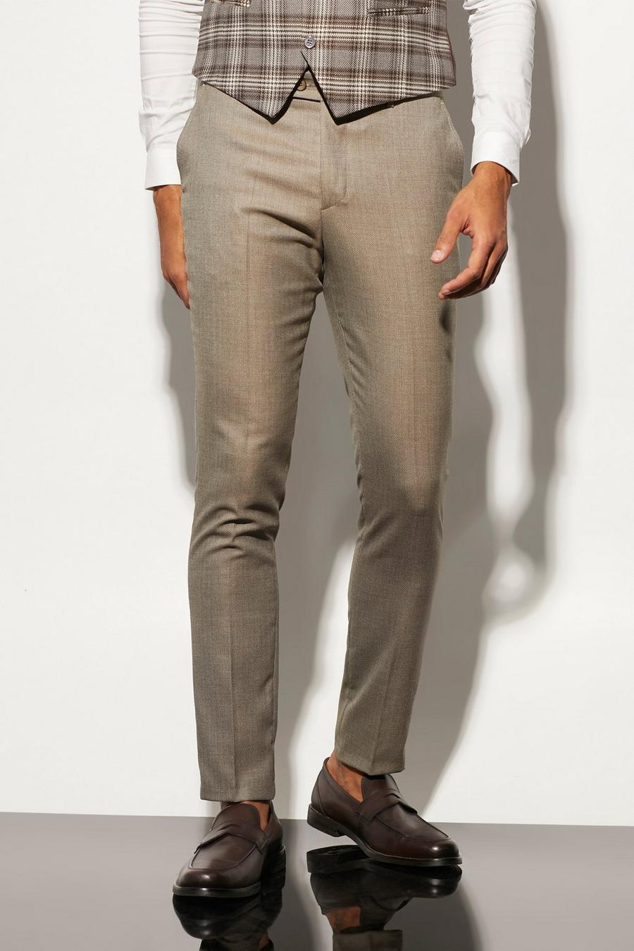 Brown Skinny Textured Suit Trouser image number 1