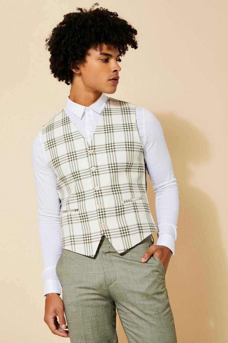 Khaki Slim Fit Textured Waistcoat image number 1