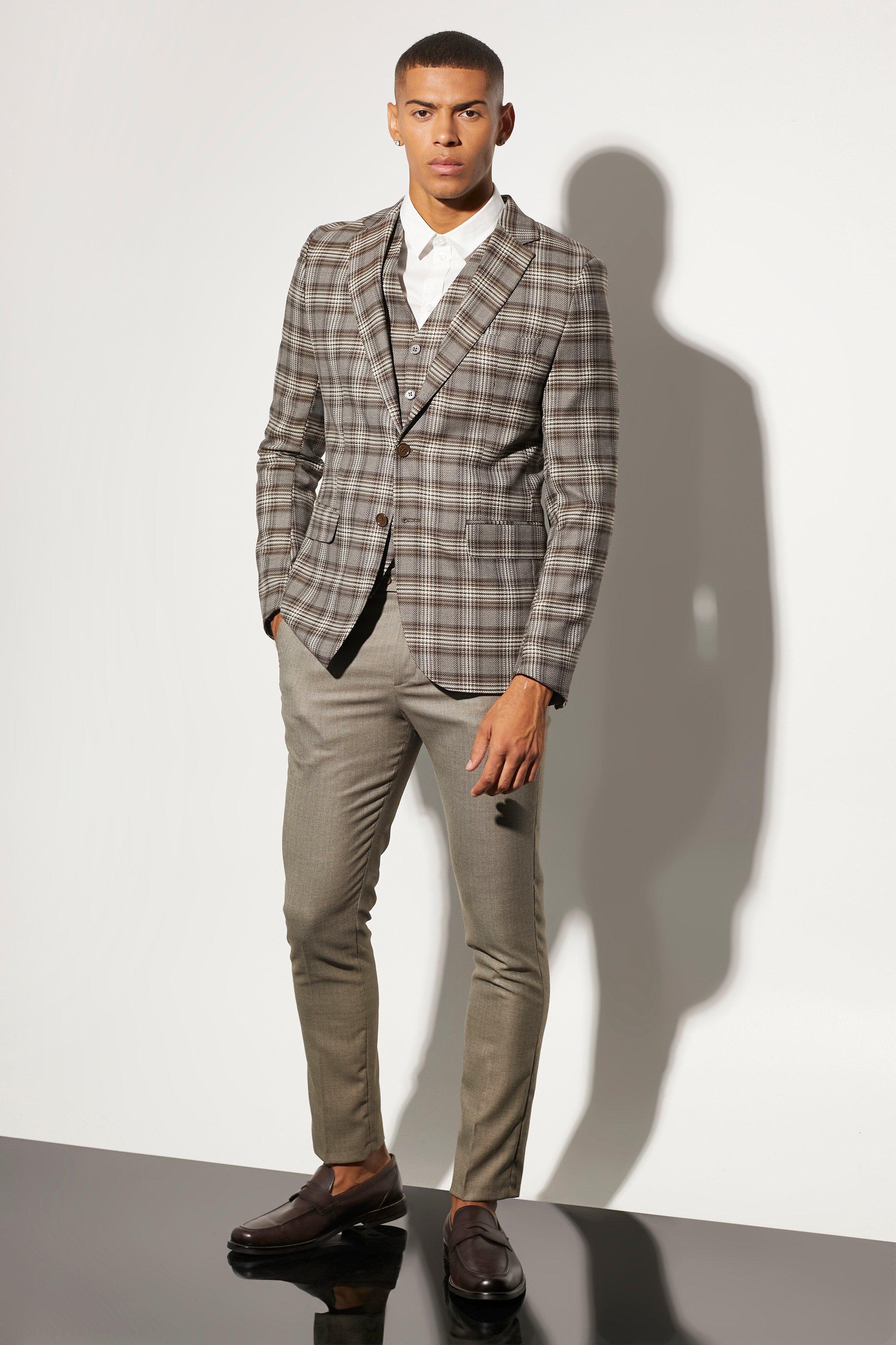 Skinny Single Breasted Check Suit Jacket