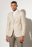 Tan Skinny Single Breasted Check Suit Jacket