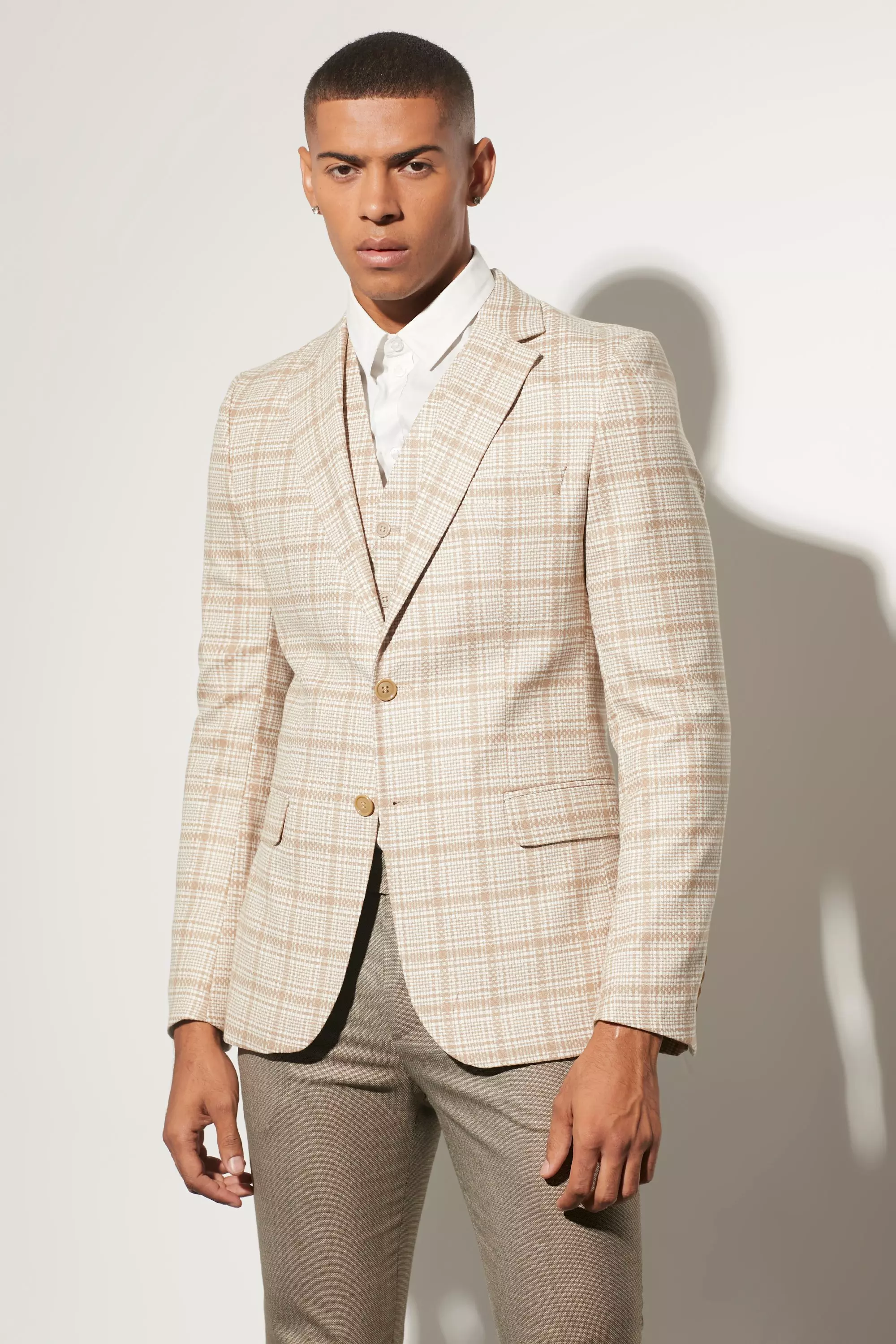 Tan check clearance blazer