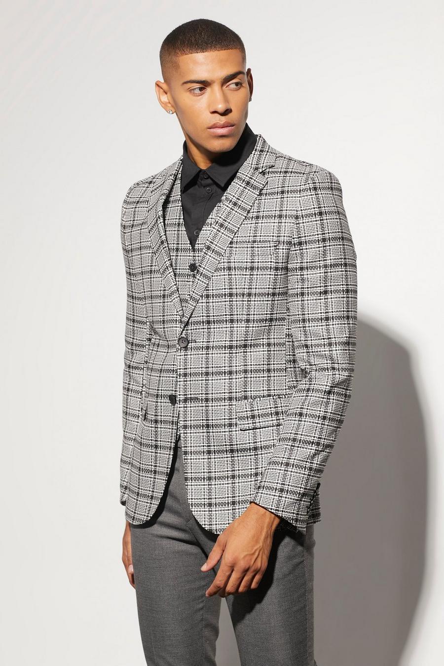 Black Skinny Single Breasted Check Suit Jacket