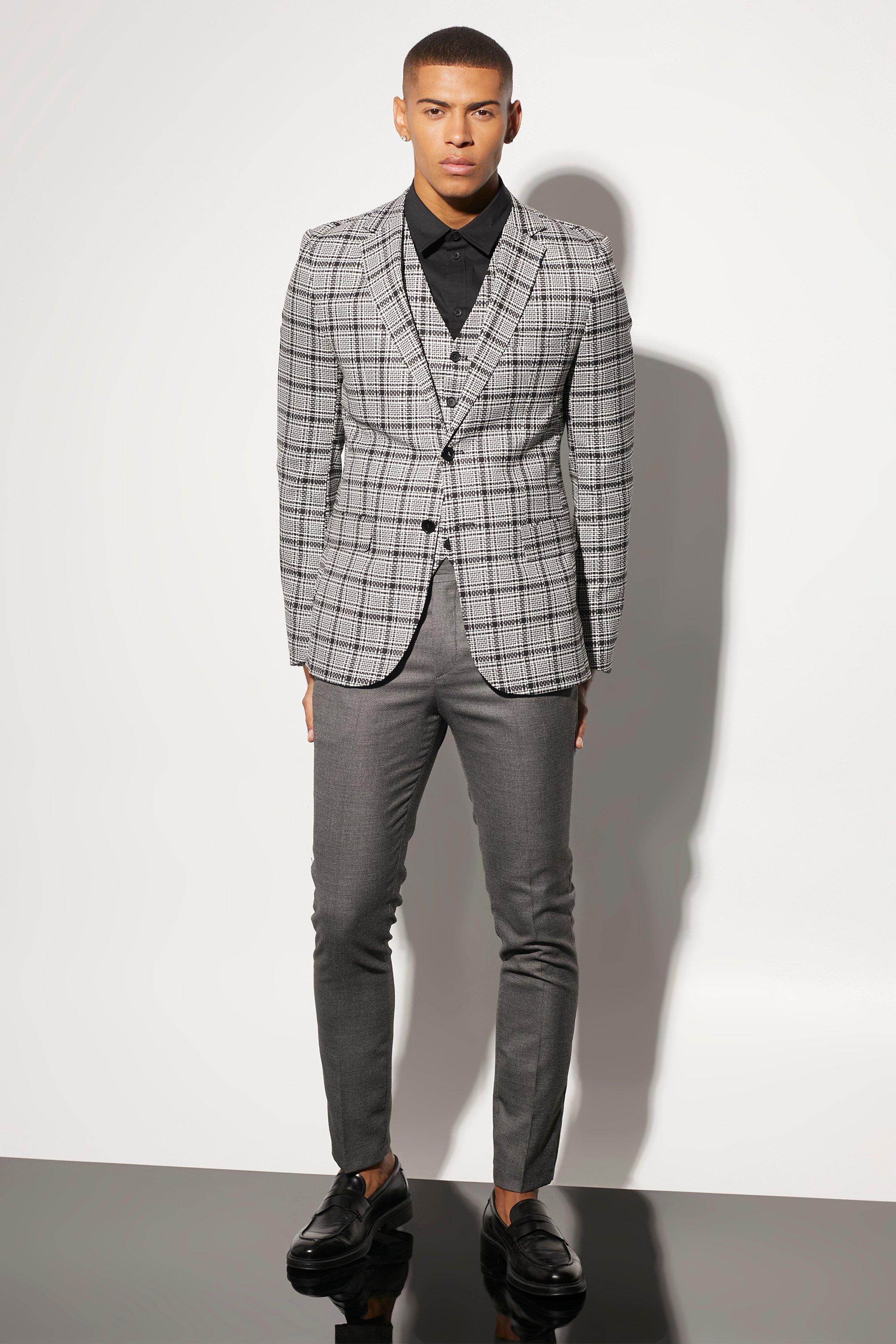 Skinny Single Breasted Check Suit Jacket