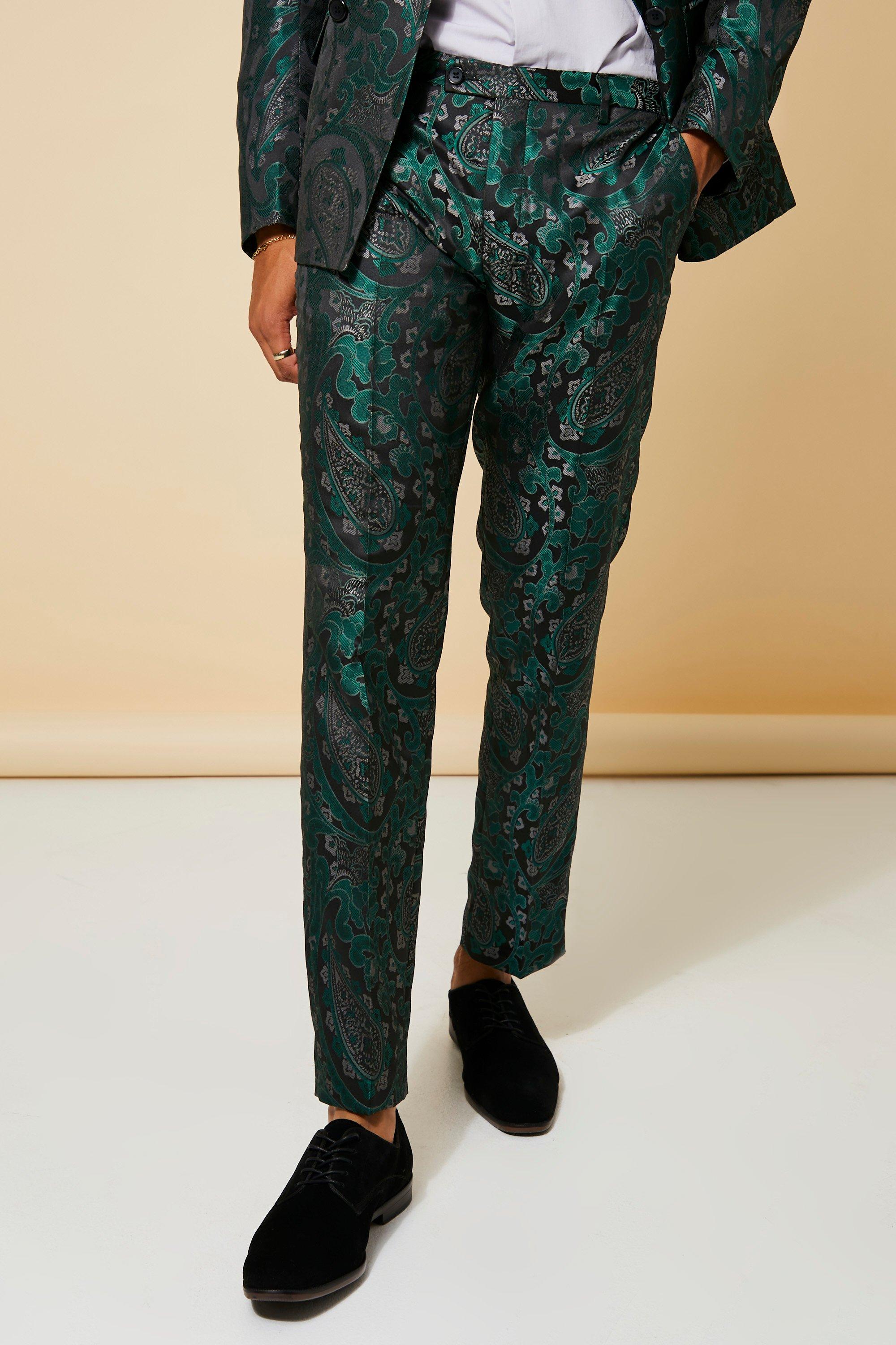 Teal Slim Jacquard Suit Trouser