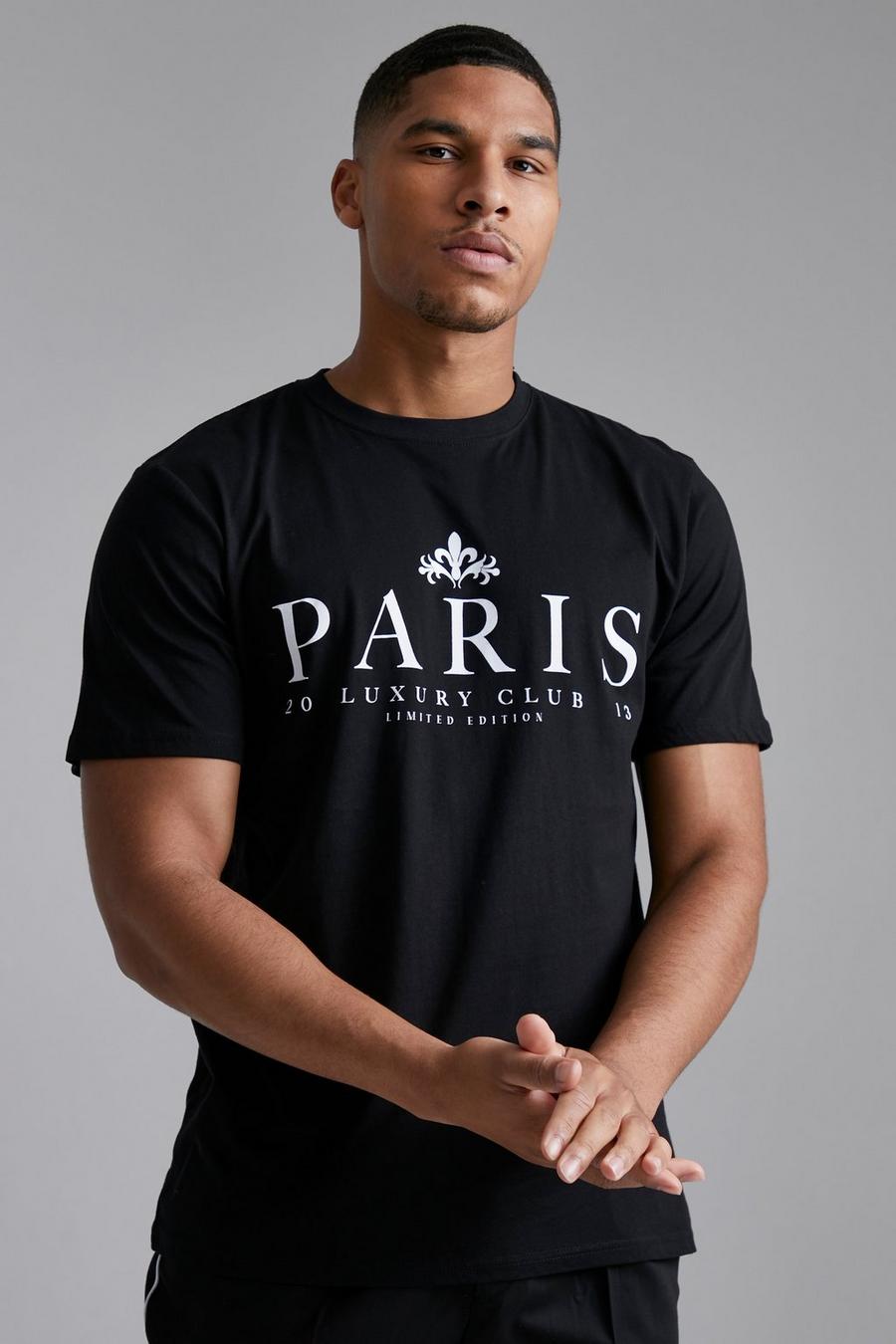 שחור טישרט עם הדפס Paris City, לגברים גבוהים image number 1