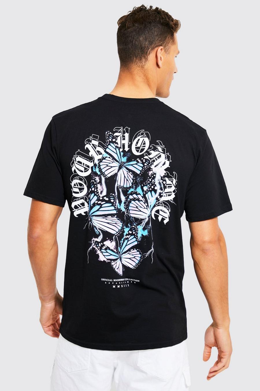 Black Tall Butterfly Lightning Back Print T-shirt