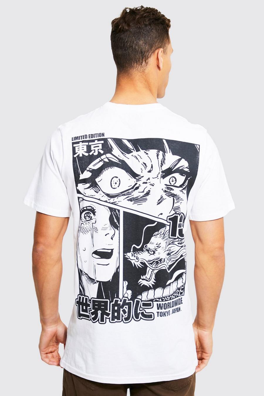 White Tall Longline Anime Back Print T-shirt image number 1