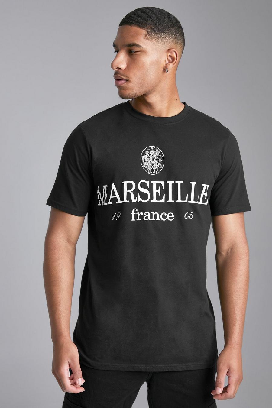 Black Tall Longline Marseille City Print T-shirt image number 1