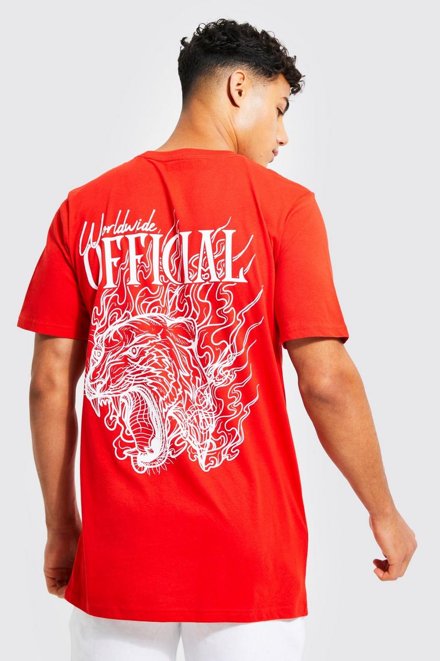T-shirt long à imprimé tigre, Red image number 1