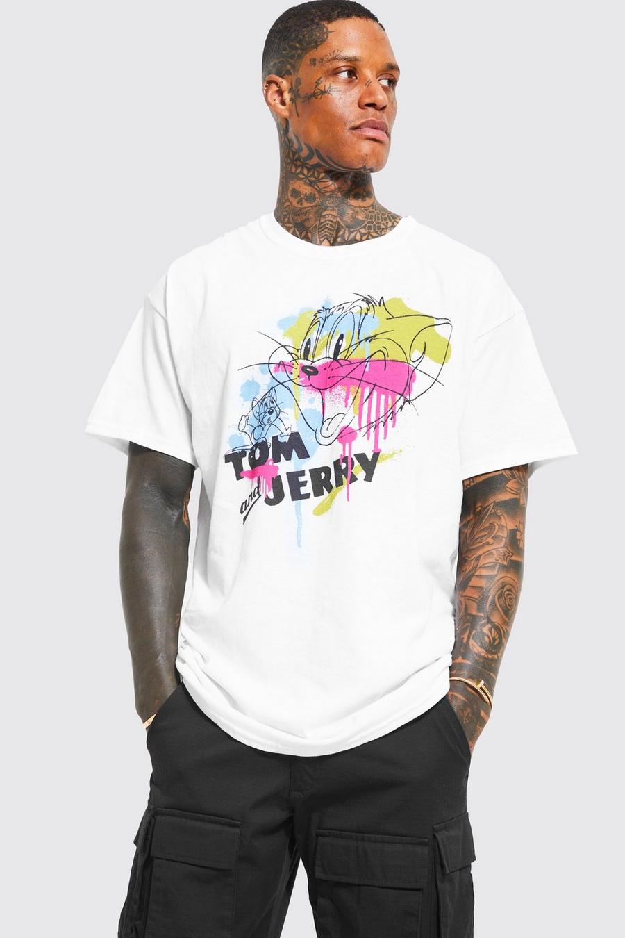 White Oversized Tom & Jerry License T-shirt image number 1