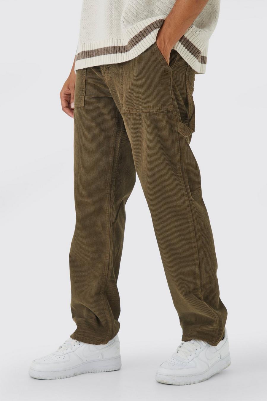 Pantaloni stile Carpenter rilassati in velluto a coste, Brown marrón