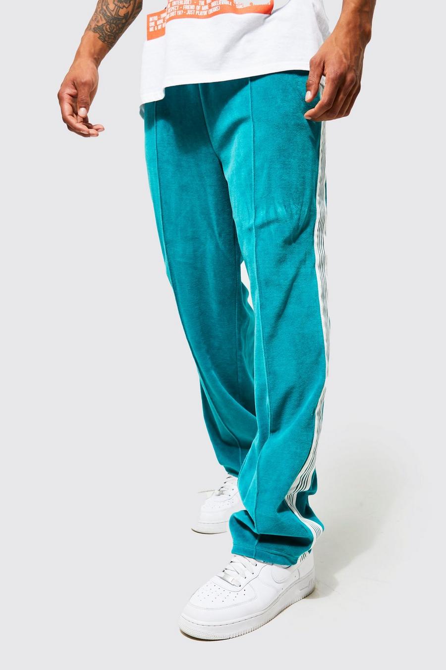Pantalón deportivo Regular de velvetón con cinta MAN, Teal image number 1